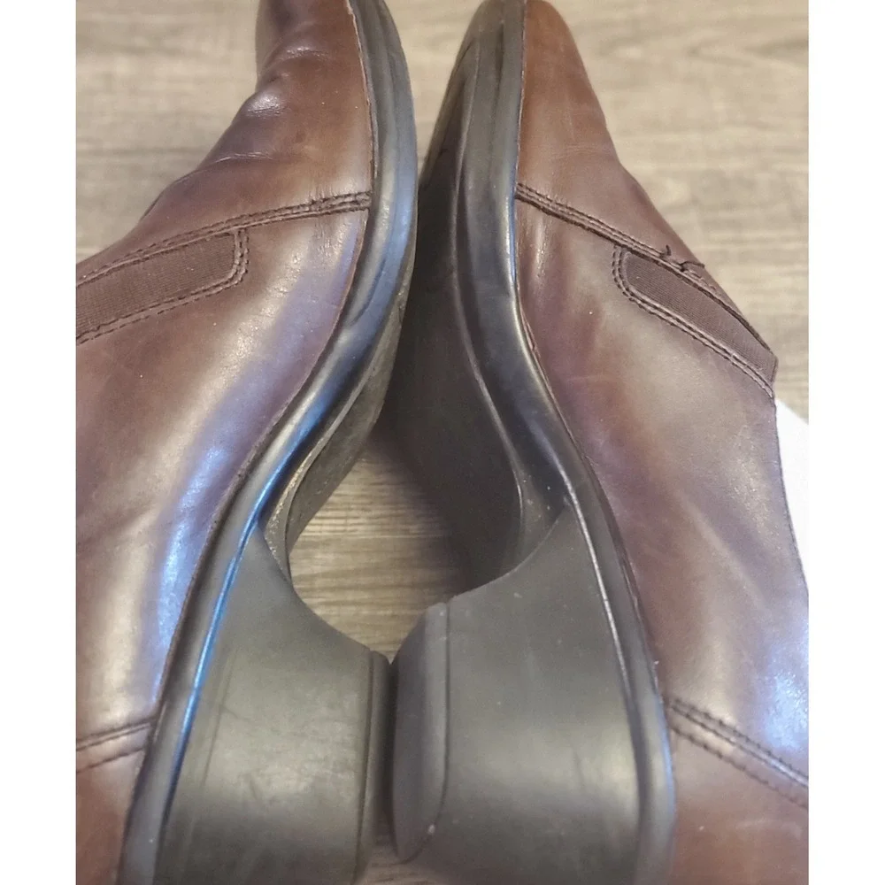 Clarks Partridge Leather Slip On Wedge‎ Shoes Womens Size 9 Brown